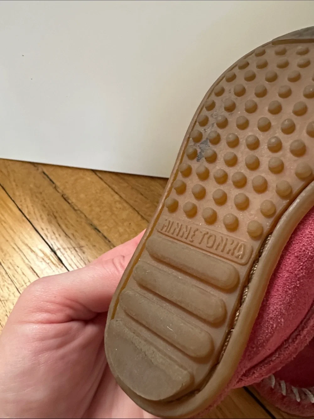 Minnetonka Pink Suede Kids Moccasin with Bow